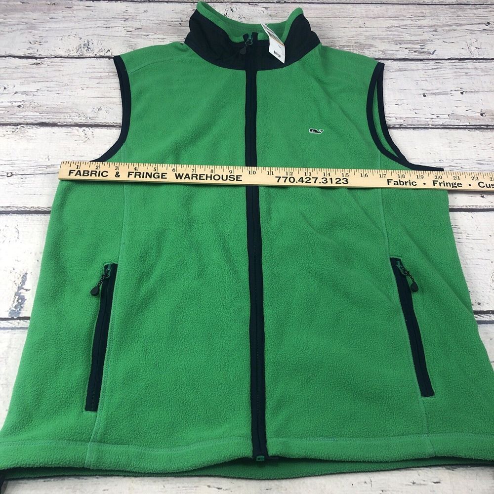 New Vineyard Vines Harbor Fleece Vest Logo Fern Green Small Full Zip NWT - Picture 9 of 11